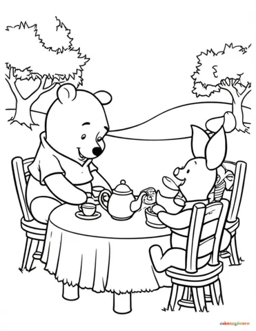 Join Winnie the Pooh and his friends for a delightful tea party in the Hundred Acre Wood! Print and color these charming scenes of Pooh, Piglet, Tigger, and Eeyore enjoying tea and treats in their magical forest home.
