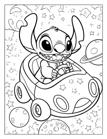 Join Stitch on an exciting adventure through outer space in his flying car! Choose from a variety of racing car coloring pages on Disney Coloring Pages and let your imagination soar.