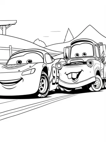 Get ready to race and tow with Lightning McQueen and Mater in this friendly competition! Print and color these exciting coloring pages featuring your favorite Cars characters.