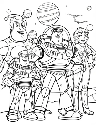 Buzz Lightyear and his Space Ranger team protecting the galaxy from evil