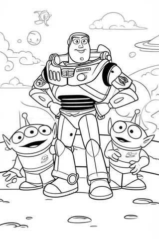 Explore a new planet with Buzz Lightyear and his alien friends through these fun and engaging coloring pages. Let your imagination soar as you bring these adventurous scenes to life.