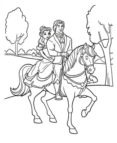 Get ready for a magical adventure with Belle and the Beast as they ride through the picturesque countryside on their trusty steed, Philippe. Print and color these beautiful coloring pages to bring their journey to life!