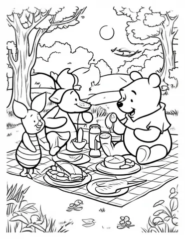 Join Winnie the Pooh and his friends for a delightful picnic in the Hundred Acre Wood! Color in these charming scenes of Pooh, Piglet, Tigger, and Eeyore enjoying a sunny day filled with fun and friendship.
