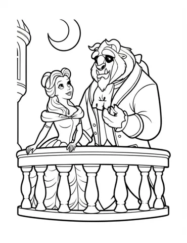 Belle and the Beast stargazing on the castle balcony