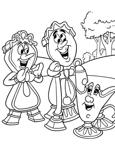 Cogsworth and Lumiere trying to keep the enchanted objects hidden from Belle's father, Maurice