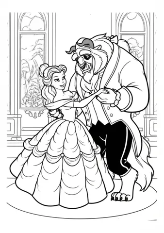 Belle and the Beast dancing in the grand ballroom