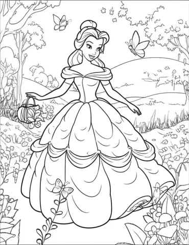 Explore a magical world with Princess Belle as she discovers a secret garden filled with fairies and butterflies. Download and print these enchanting coloring pages for hours of creative fun.