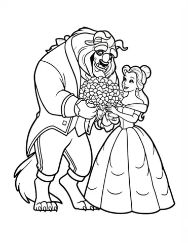 Bring the magical moment of A Happy Beast giving Princess Belle a bouquet of flowers to life with our free coloring pages. Let your child's imagination run wild as they color in this enchanting scene.