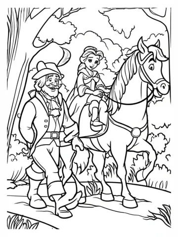Maurice and Philippe the horse on a journey to find Belle in the forest