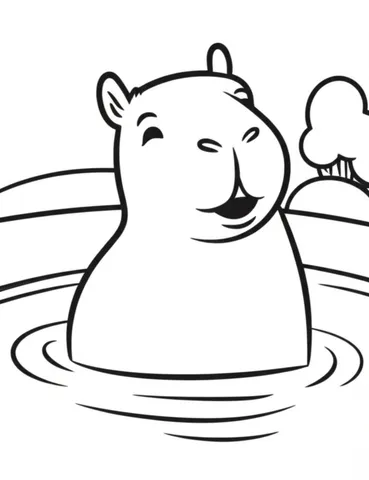 Bring a smile to your child's face with our coloring pages of a happy capibara splashing in a rainbow-colored pond! Let their imagination run wild as they color in this playful and colorful scene.