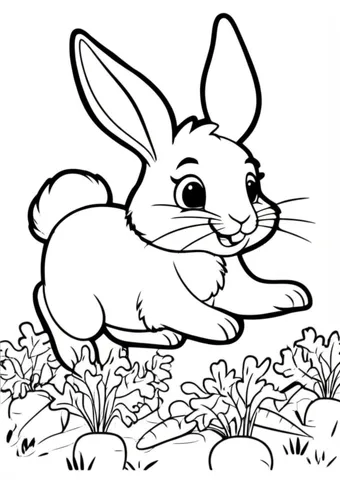 Get ready to hop into fun with our collection of coloring pages featuring a cute bunny exploring a garden full of carrots. These adorable pages are perfect for kids and adults alike to color and bring to life.