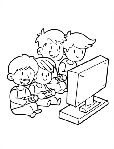 A group of kids playing computer games and laughing together