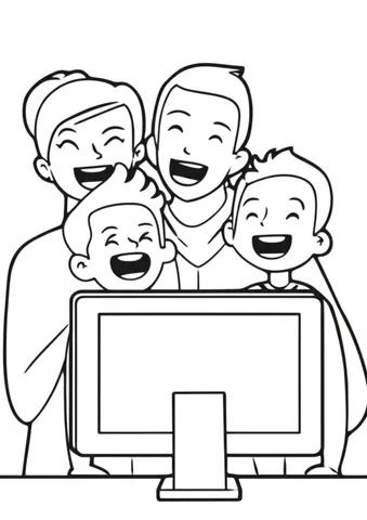 A family gathered around a computer, watching a funny video together
