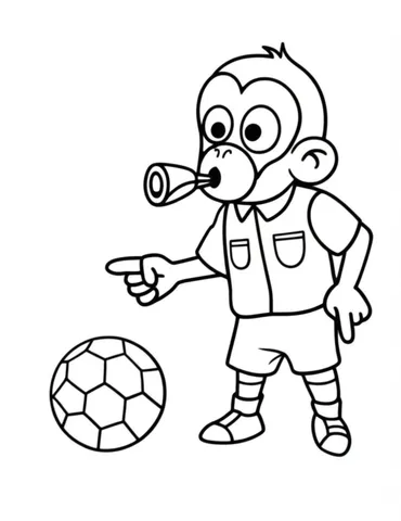 Get ready to color in the action-packed scene of a monkey referee making a call during a heated soccer game on a monkey playing soccer on character coloring pages. Let your imagination run wild as you bring this exciting moment to life with your favorite colors.
