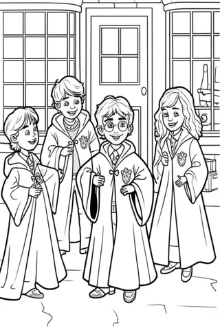 Get ready for a funky and colorful shopping adventure at Diagon Alley with Harry and his friends! Try on wizarding robes and have a blast with these fun coloring pages.