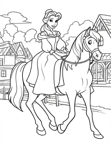 Get ready for an adventure with Belle and her trusty horse Philippe! Explore the beautiful village as you color in these fun and engaging coloring pages. Perfect for kids and adults alike.
