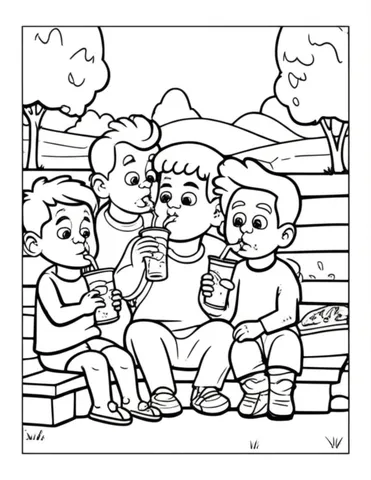 Get ready to color in the fun with our collection of coloring pages featuring a group of Saja boys enjoying a refreshing soda pop on a sunny day at the park! These vibrant and lively scenes will transport you to a carefree day of hanging out with friends and soaking up the sun.