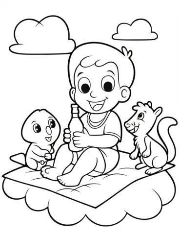 Get ready for a fun day in the clouds with A Saja Boy and his friends! Download and print these cute coloring pages of A Saja Boy having a soda pop picnic with his friends in the clouds. Let your imagination soar as you color in these adorable scenes!