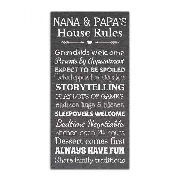 Nana and Papa House Rules Wall Art Canvas Sign