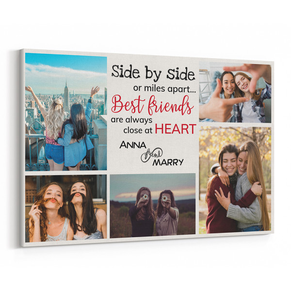 Side By Side Or Miles Apart – Best Friends Photo Collage Canvas Print