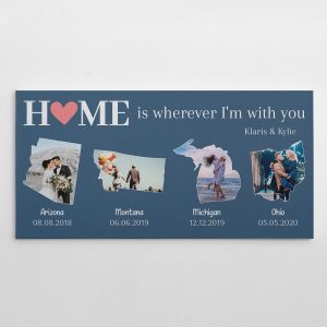 Home Is Wherever I’m With You Custom Map Shape Photo Canvas Print