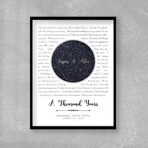 Custom Star Map And Song Lyrics Framed Print