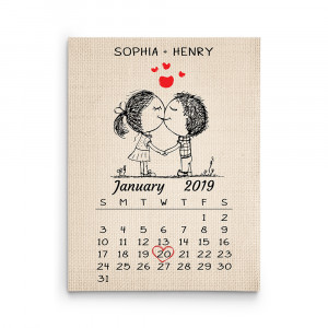 Anniversary Grey Beige Couple Calendar Canvas Print