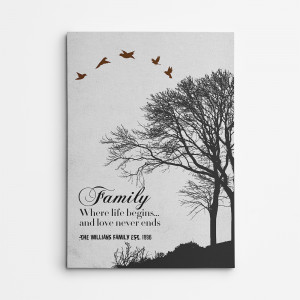 Where Life Begins And Love Never Ends Family Tree Canvas Print