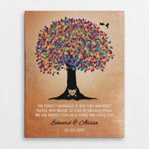 7 Year Anniversary Faux Copper Colorful Tree Custom Canvas Print