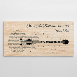 5 Year Anniversary – Custom Guitar Shaped Song Lyrics Canvas Print