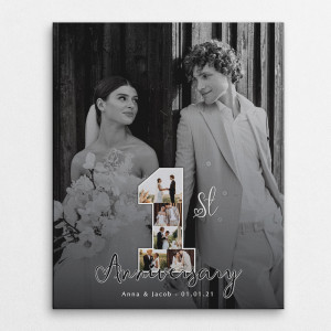 1st Anniversary Number Photo Collage Black And White Canvas Print