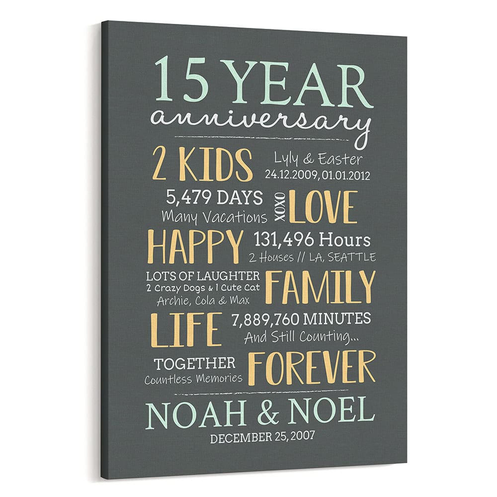 15 Year Milestone Anniversary Custom Canvas Print