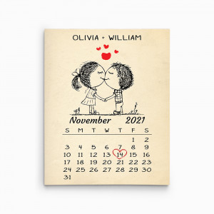 Cute Couple Warm Cream Beige Calendar Canvas Print – Anniversary Gift