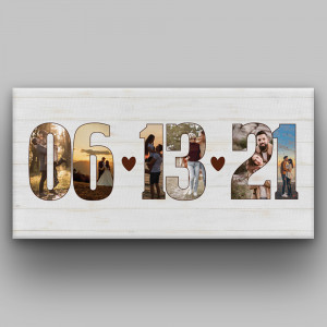 Custom Anniversary Date Photo Collage Numbers Canvas Print