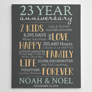 23 Year Milestone Anniversary Custom Canvas Print