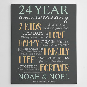 24 Year Milestone Anniversary Custom Canvas Print