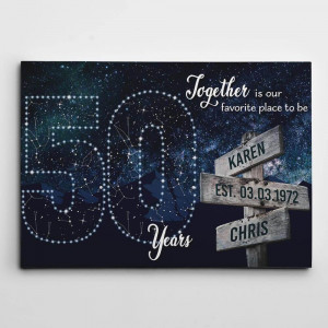 50 Years Together Star Map Street Sign Names Canvas Gift