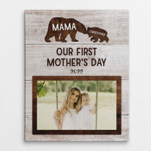 Mommy Baby First Mother’s Day Gift Bear Photo Canvas Print