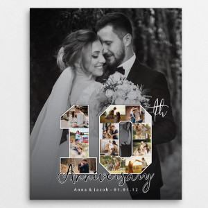 Number 10th Anniversary Black And White Custom Photo Canvas Print
