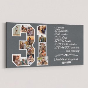 31st Anniversary Gift for Couples Number Photo Collage Canvas Print