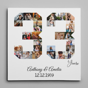 Custom Number 33 Years Anniversary Photo Collage Canvas Print