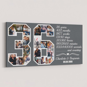 36th Anniversary Gift for Couples Number Photo Collage Canvas Print