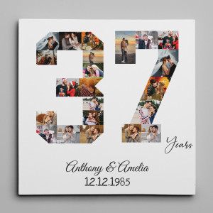 Custom Number 37 Years Anniversary Photo Collage Canvas Print
