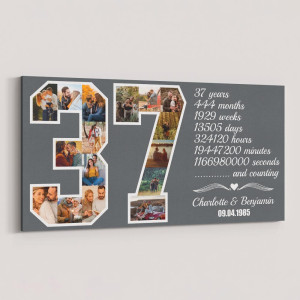 37th Anniversary Gift for Couples Number Photo Collage Canvas Print