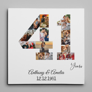 Custom Number 41 Years Anniversary Photo Collage Canvas Print