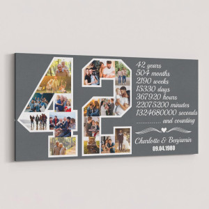 42nd Anniversary Gift for Couples Number Photo Collage Canvas Print