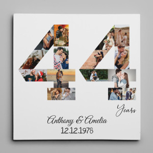 Custom Number 44 Years Anniversary Photo Collage Canvas Print