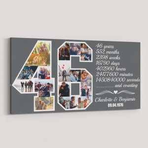 46th Anniversary Gift for Couples Number Photo Collage Canvas Print