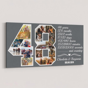 48th Anniversary Gift for Couples Number Photo Collage Canvas Print
