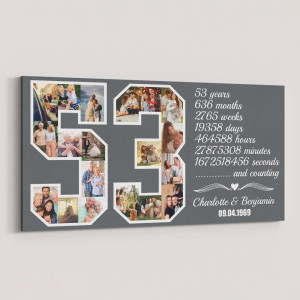 53rd Anniversary Gift for Couples Number Photo Collage Canvas Print